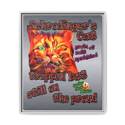 schrodinger's cat - framed canvas art (brushed nickel)
