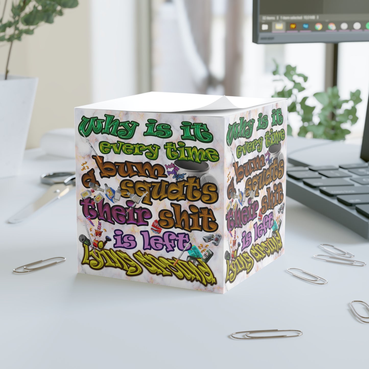 the bum's shit - note cube (white marble)