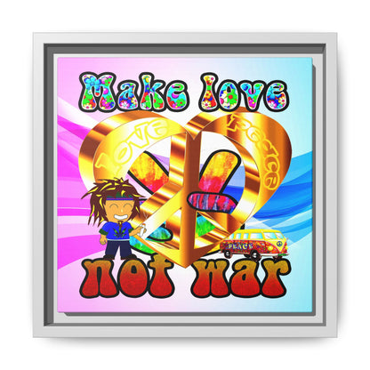 love peace - framed canvas art (light blue-pink wave)