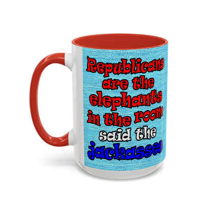 donkeys and elephants - Accent Mug (faded blue)