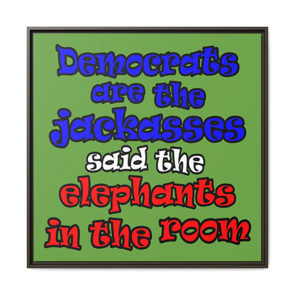 donkeys and elephants - framed canvas art (green)