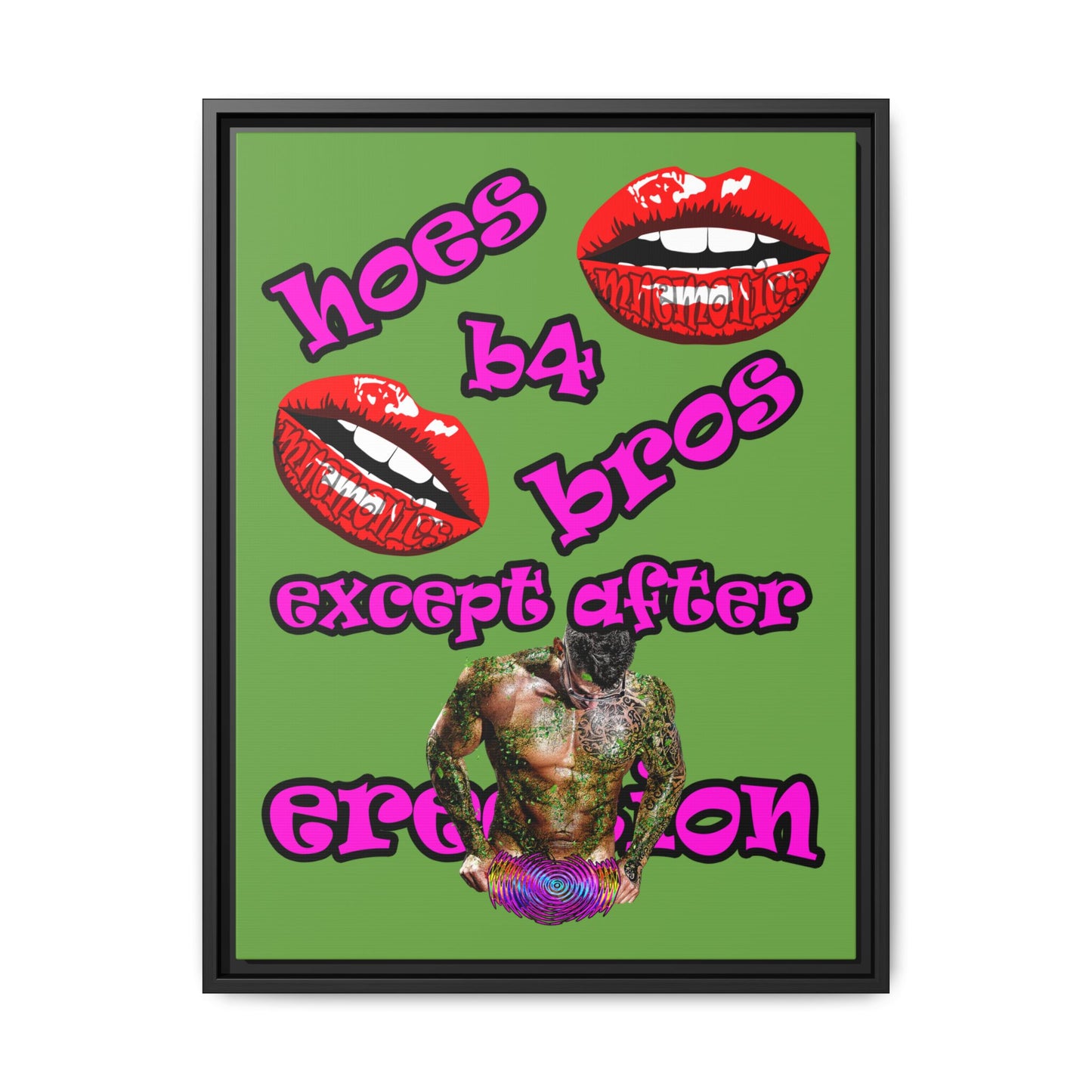 hoes b4 bros - framed canvas art (green)