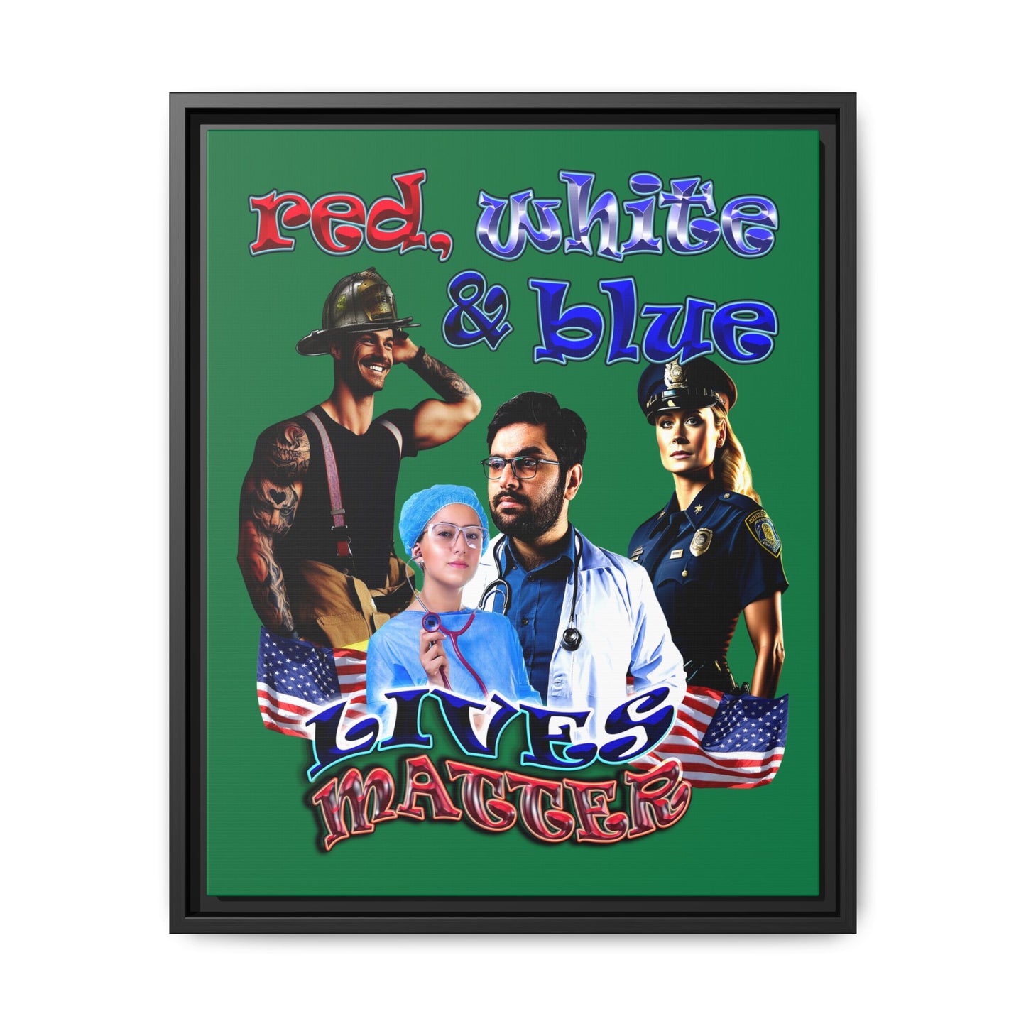 rw&b lives matter - framed canvas art (dark green)