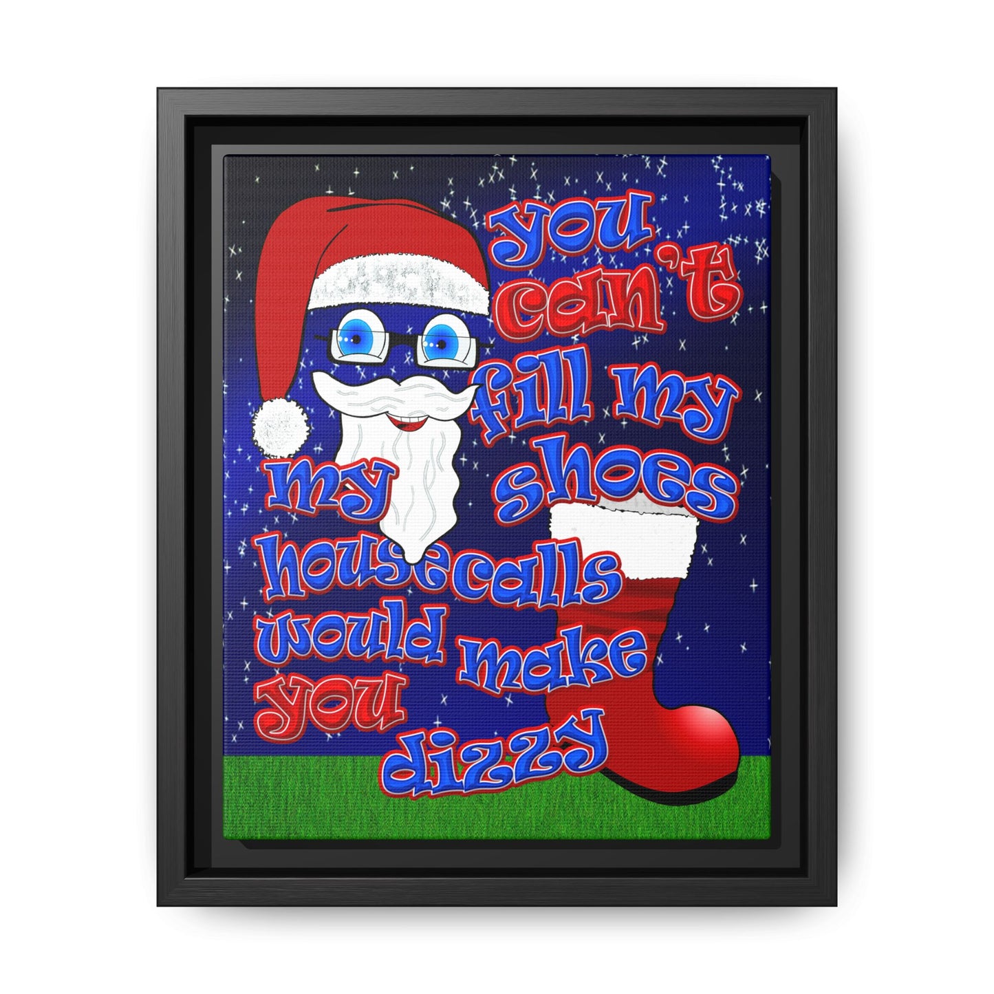 santa's shoes - framed canvas art ('snoops' background)