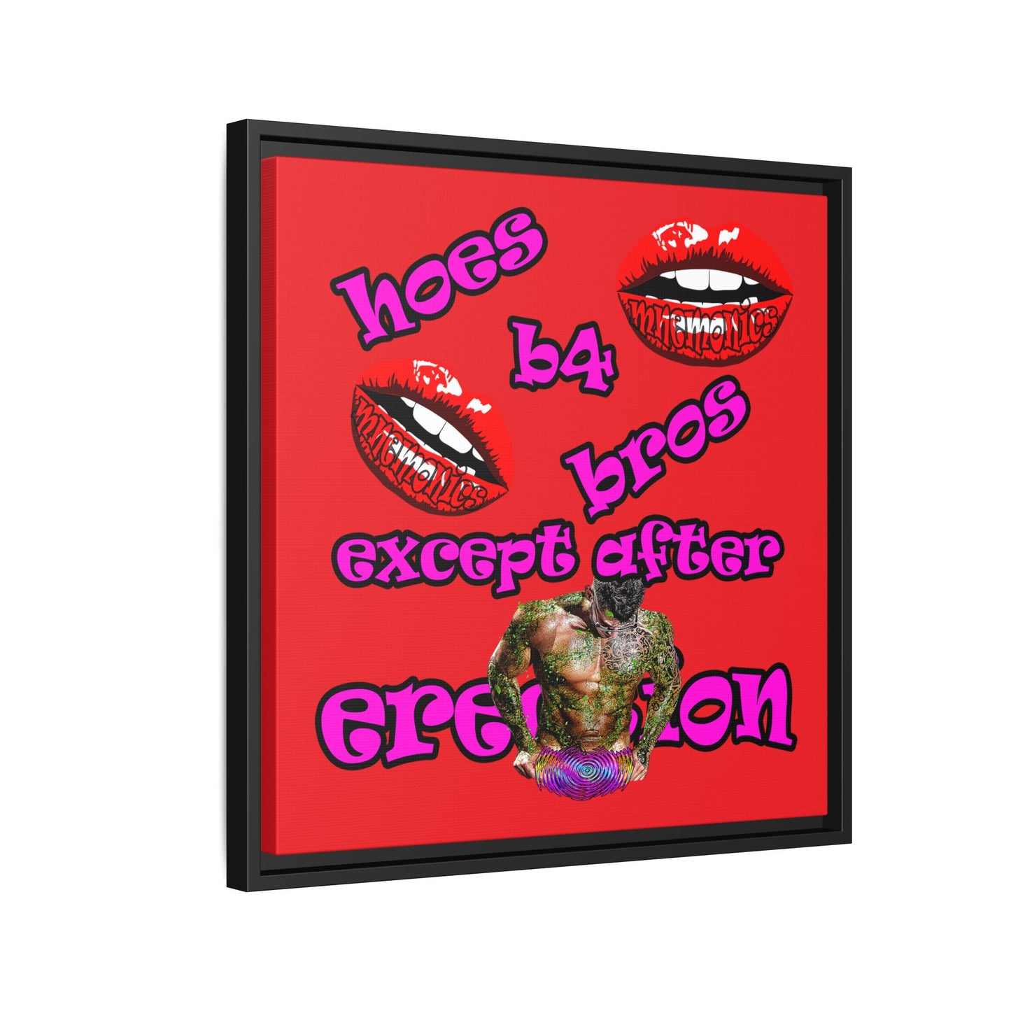 hoes b4 bros - framed canvas art (red)