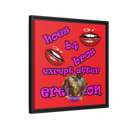 hoes b4 bros - framed canvas art (red)
