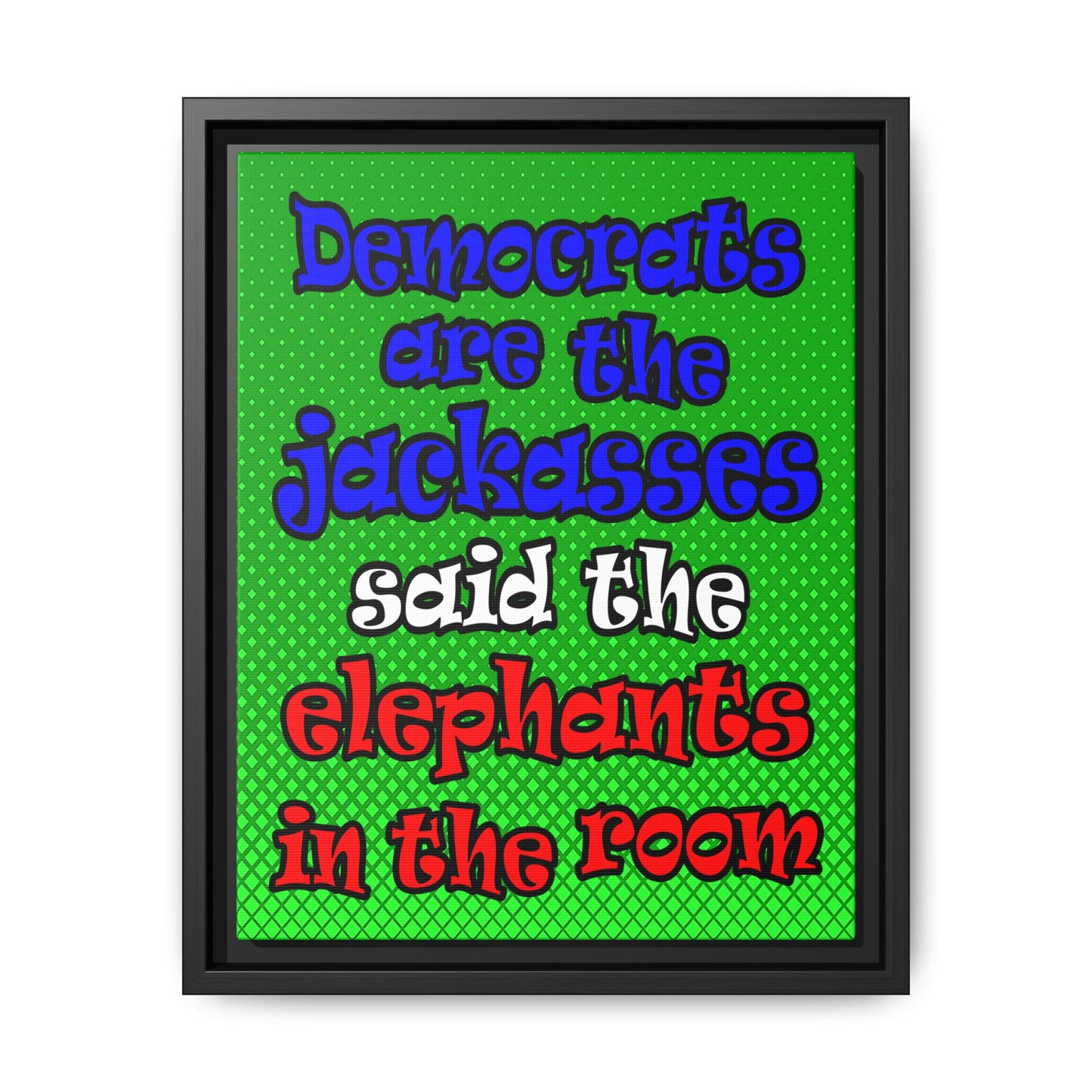 donkeys and elephants - framed canvas art (logo green)