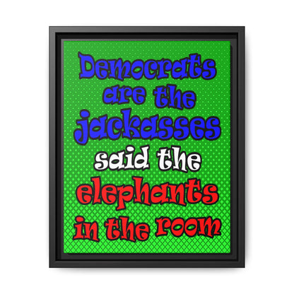 donkeys and elephants - framed canvas art (logo green)