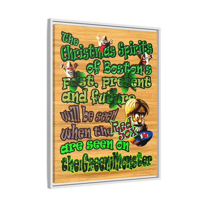 christmas spirits of boston - framed canvas art (butterscotch wood finish)