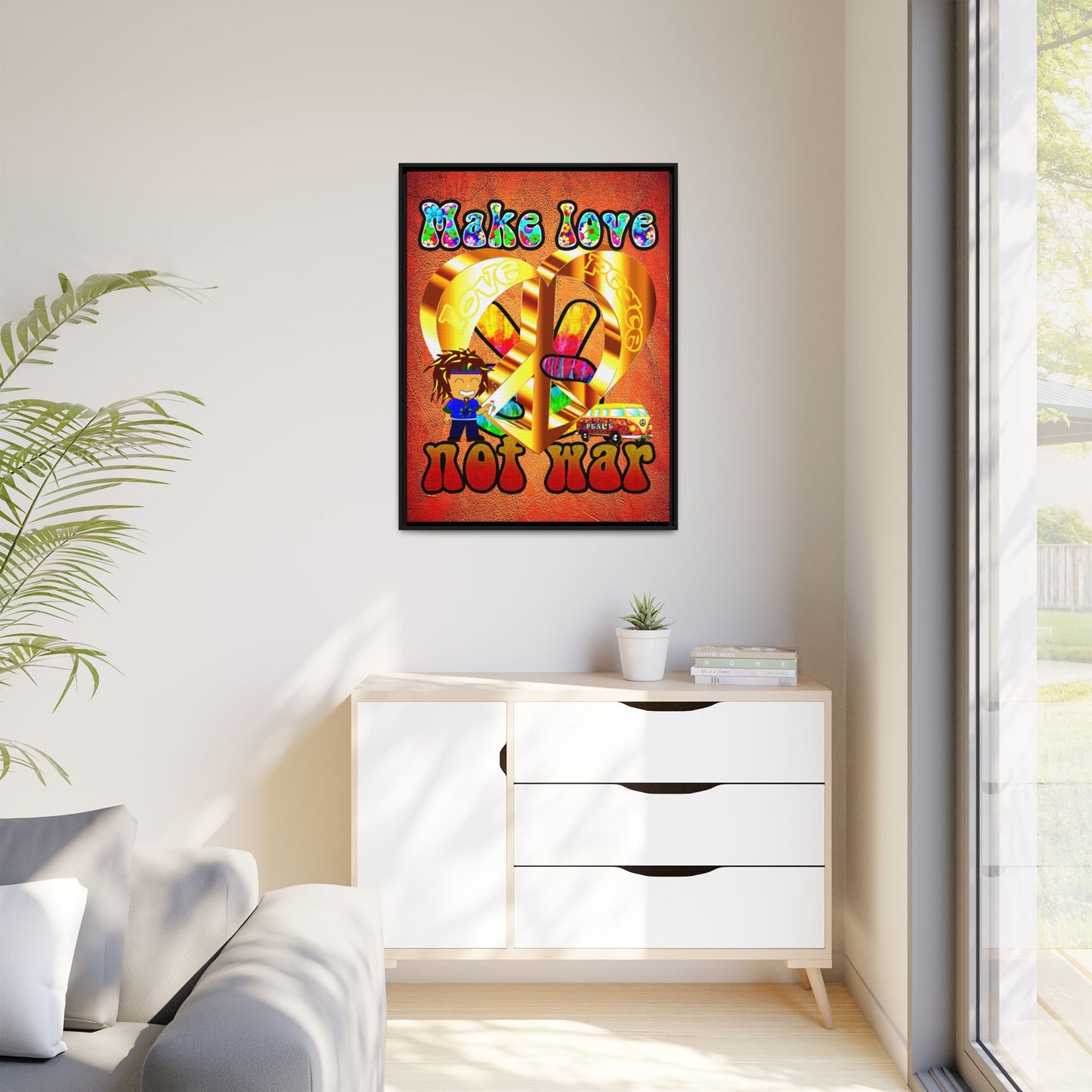 love peace - framed canvas art (burnt orange)