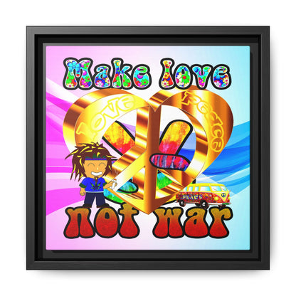 love peace - framed canvas art (light blue-pink wave)