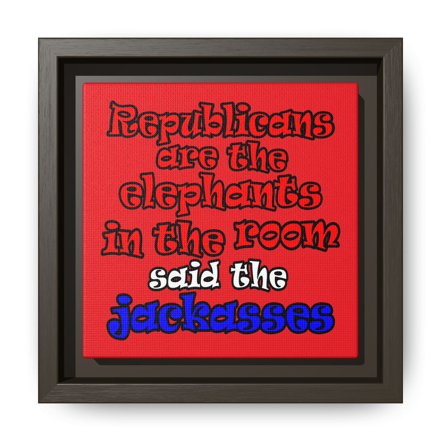 donkeys and elephants - framed canvas art (red)
