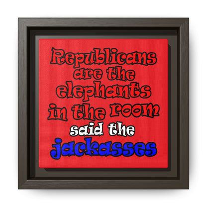 donkeys and elephants - framed canvas art (red)