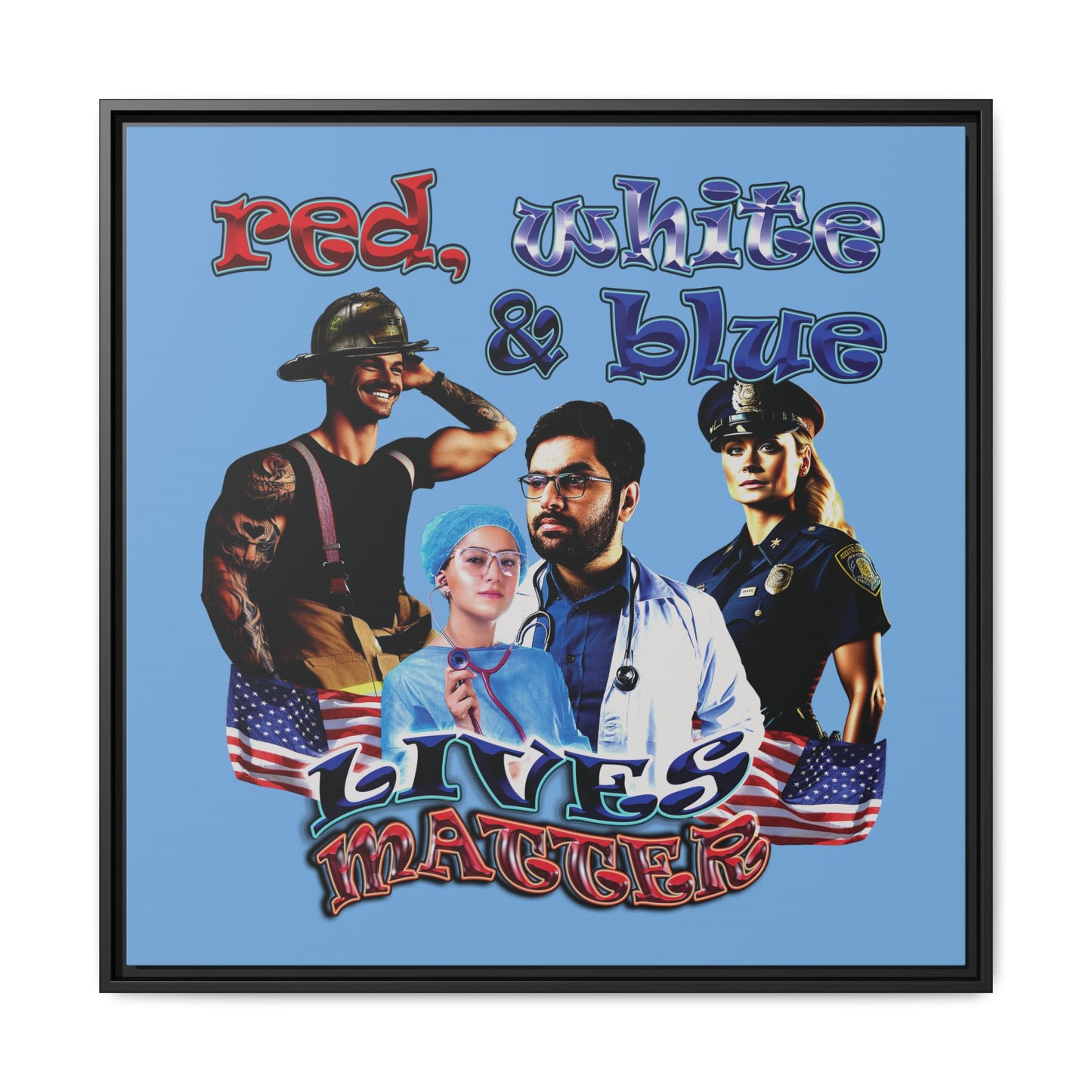 rw&b lives matter - framed canvas art (light blue)