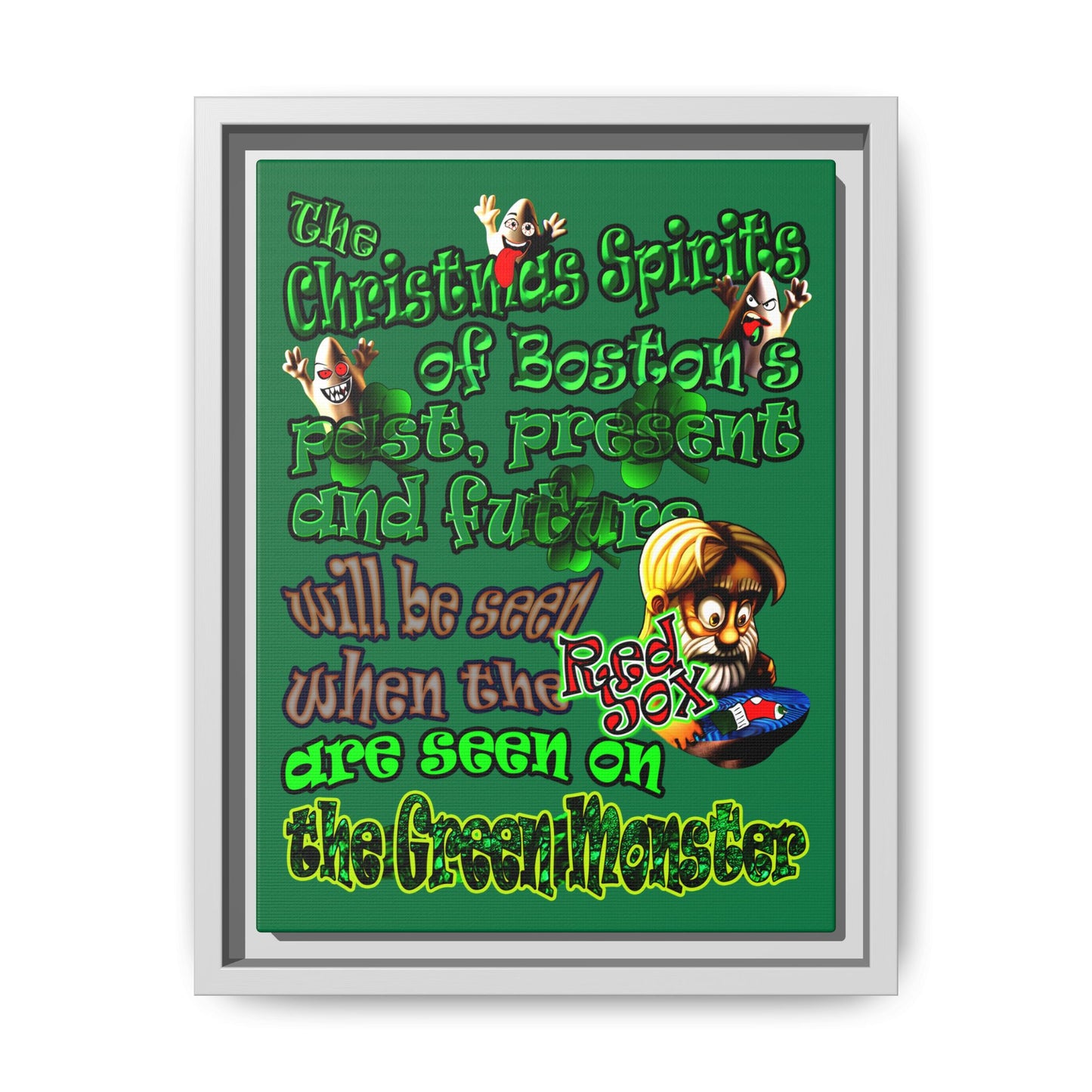 christmas spirits of boston - framed canvas art (dark green)