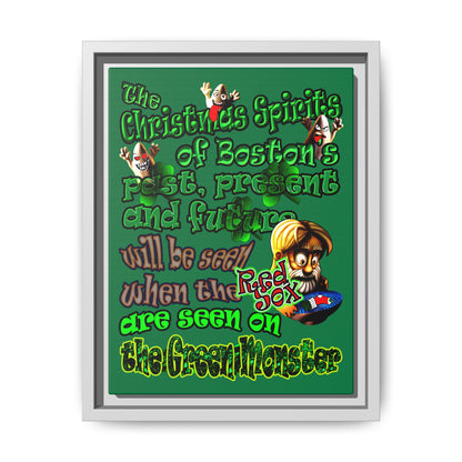 christmas spirits of boston - framed canvas art (dark green)