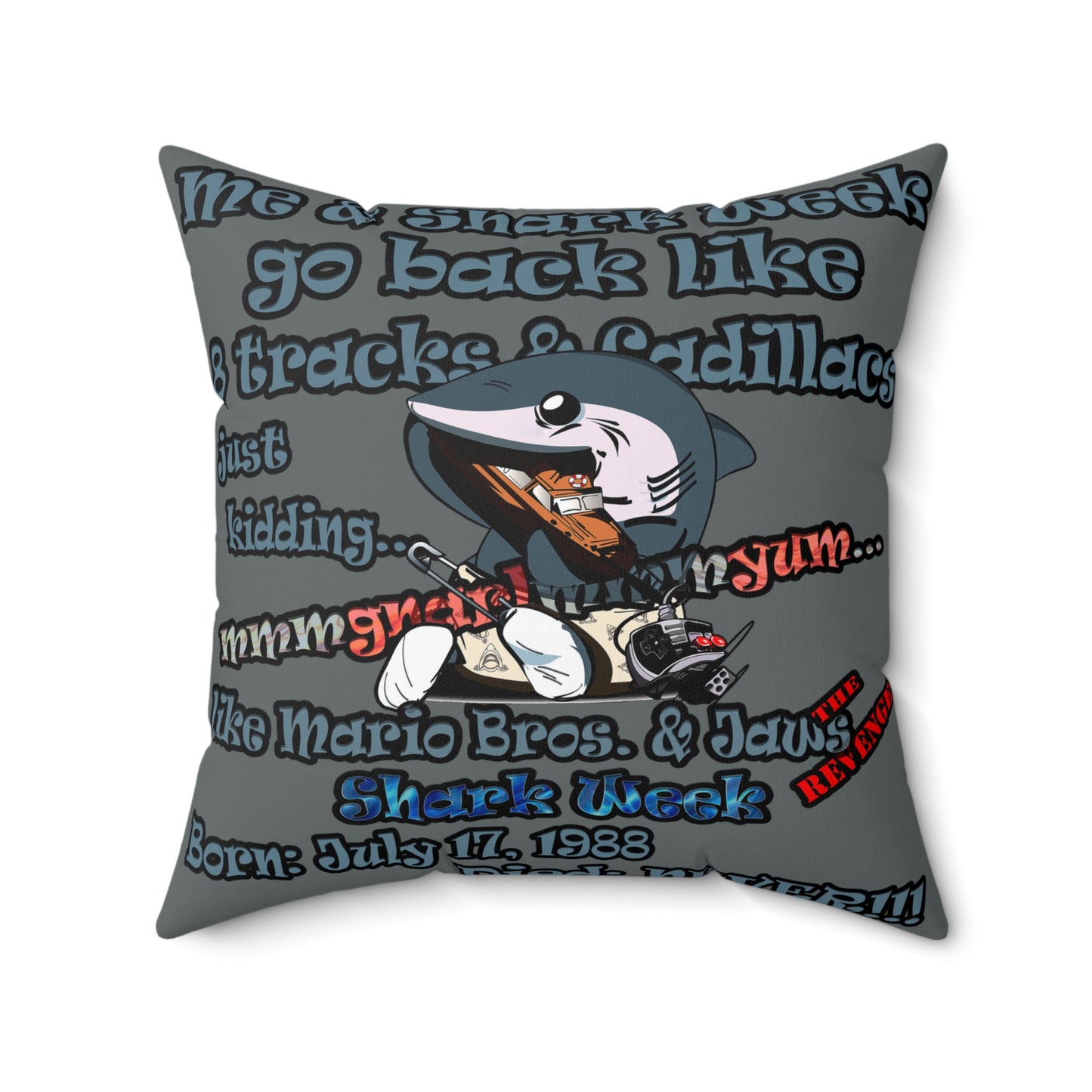 shark week - Faux Suede Square Pillow - (dark grey)