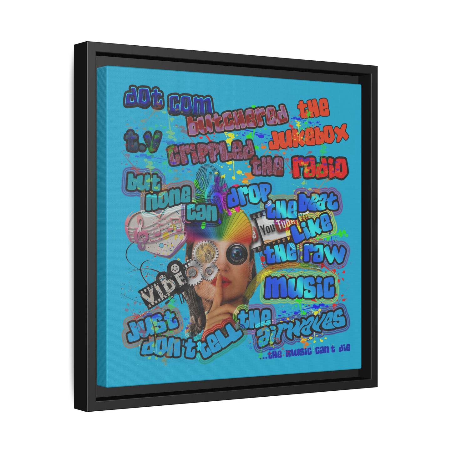 drop the beat - framed canvas art (turquoise)