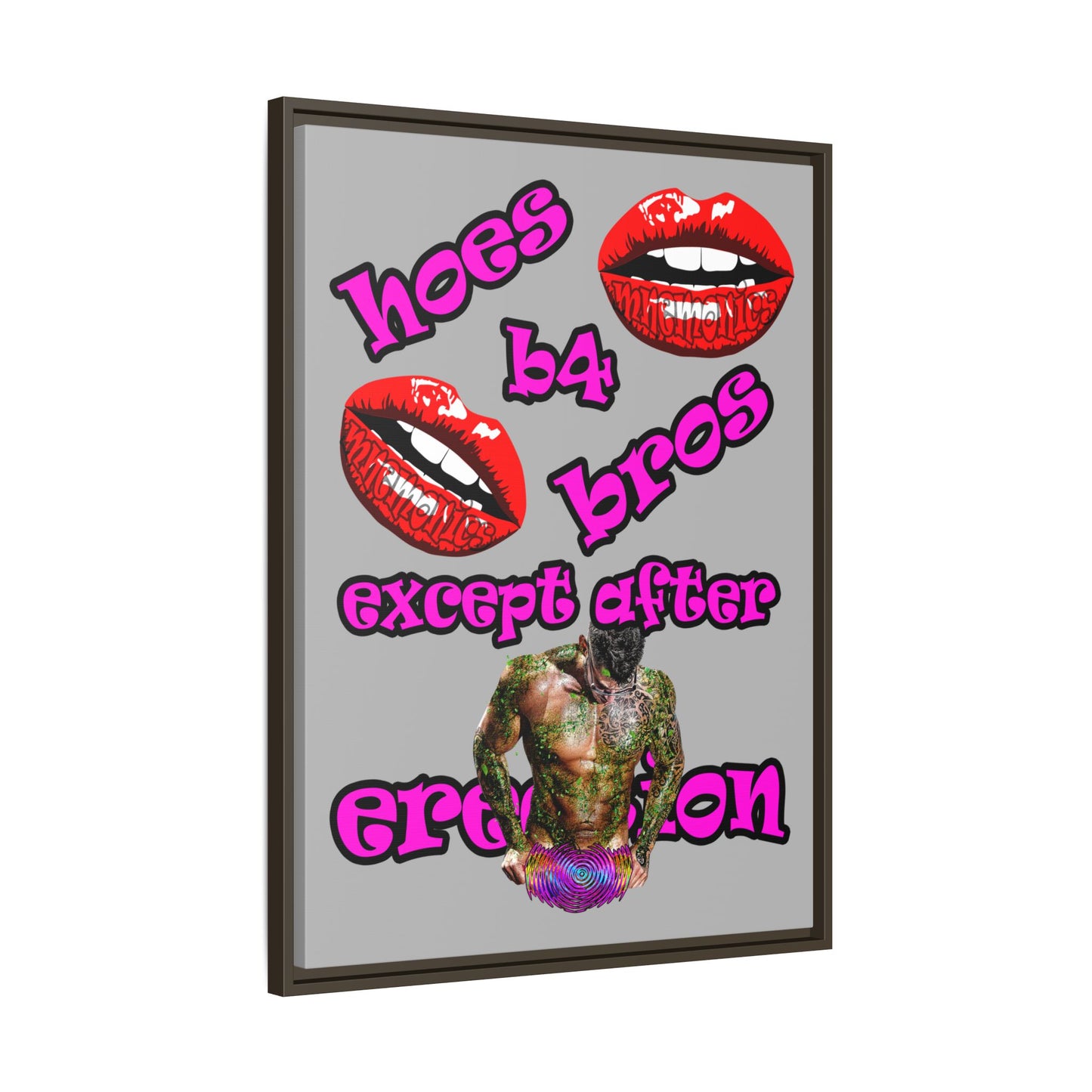 hoes b4 bros - framed canvas art (light grey)