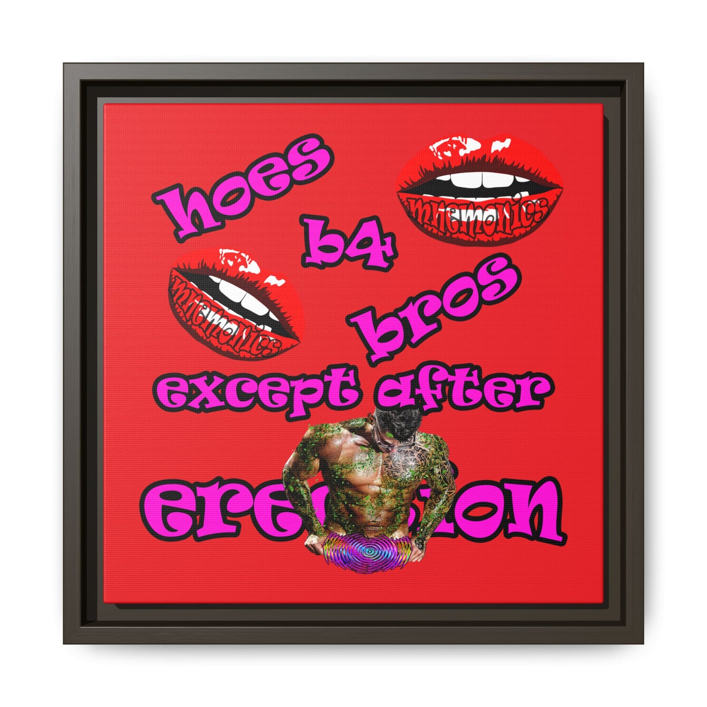 hoes b4 bros - framed canvas art (red)