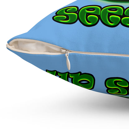 green monster - Spun Polyester Square Pillow - (light blue)