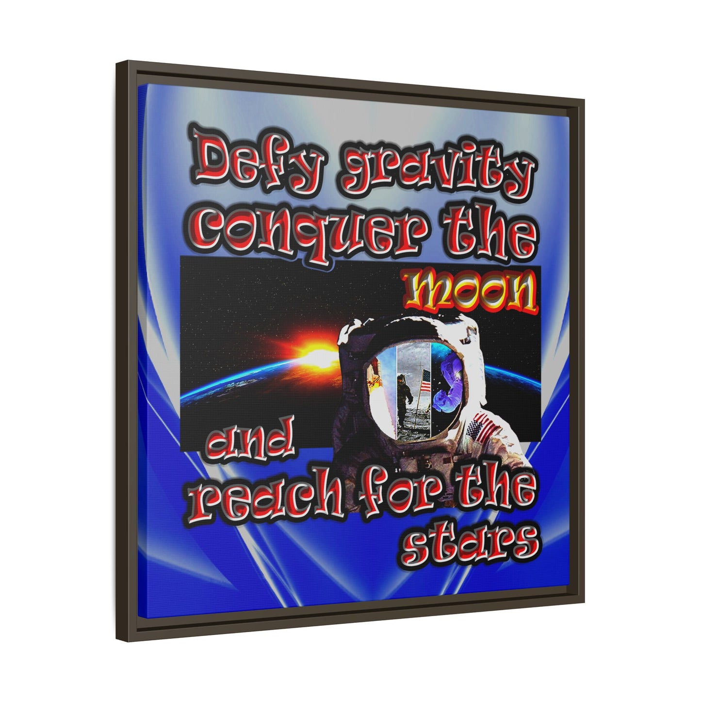 defy conquer reach - framed canvas art (blue-white wave)