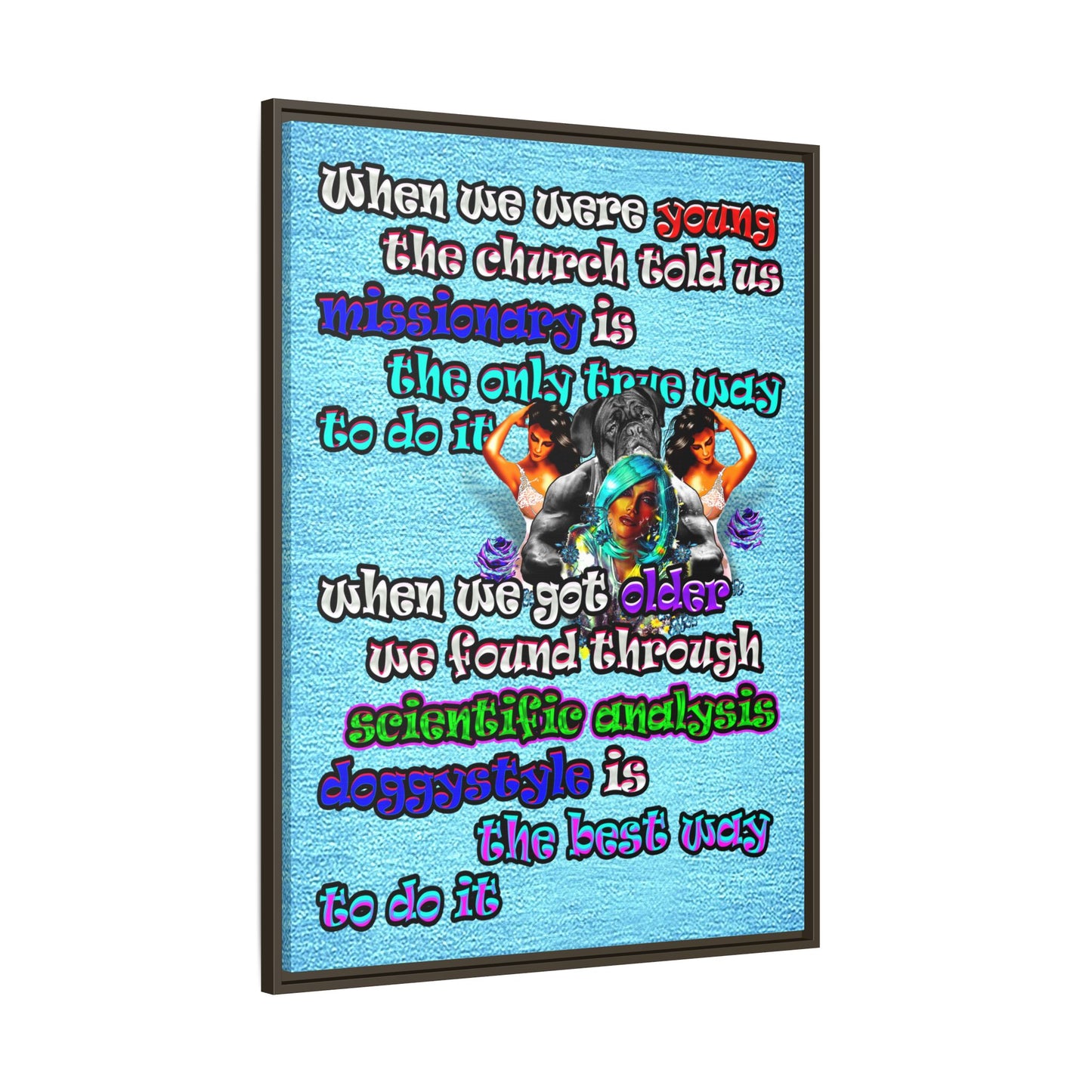 doggystyle - framed canvas art (faded blue)