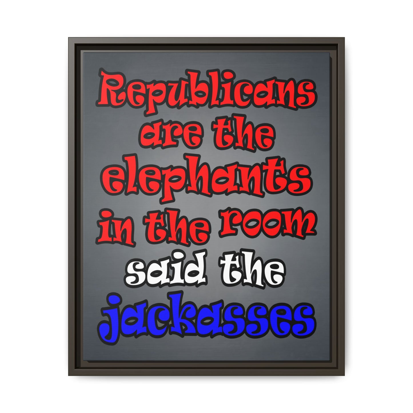 donkeys and elephants - framed canvas art (grey-light grey)
