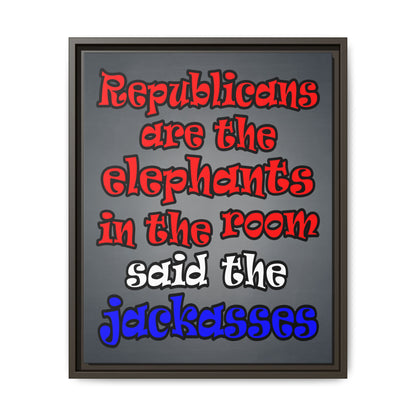 donkeys and elephants - framed canvas art (grey-light grey)