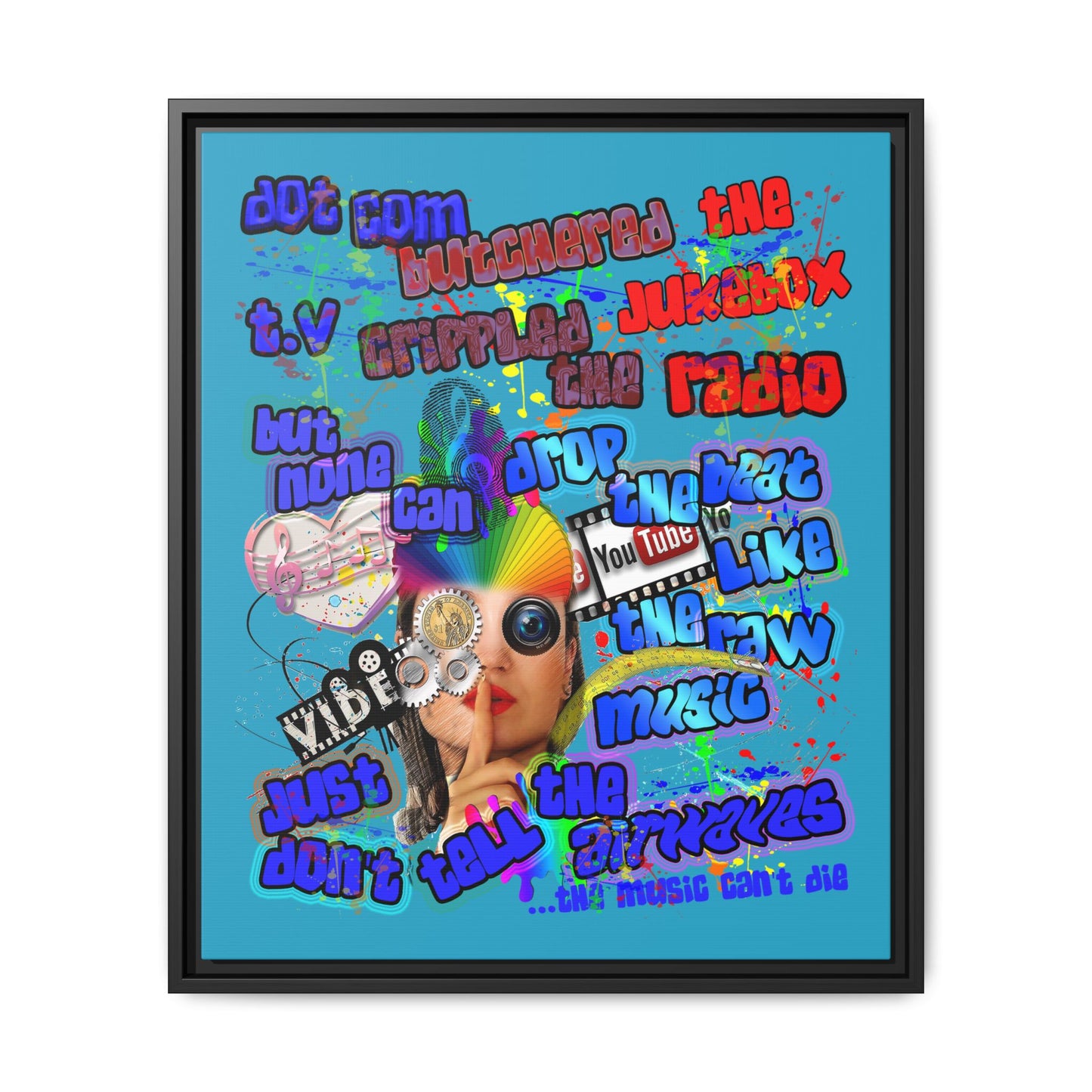 drop the beat - framed canvas art (turquoise)
