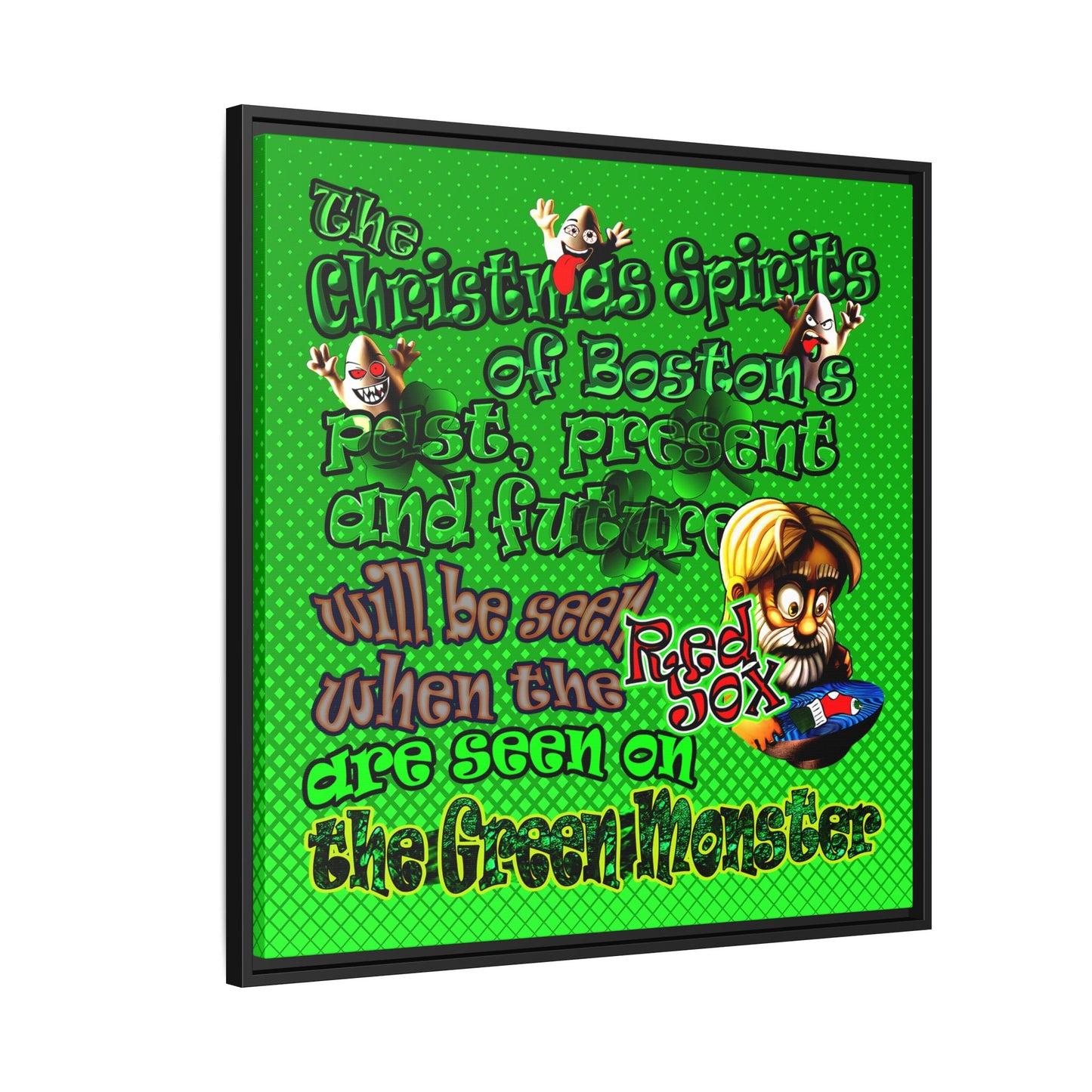 christmas spirits of boston - framed canvas art (logo green)