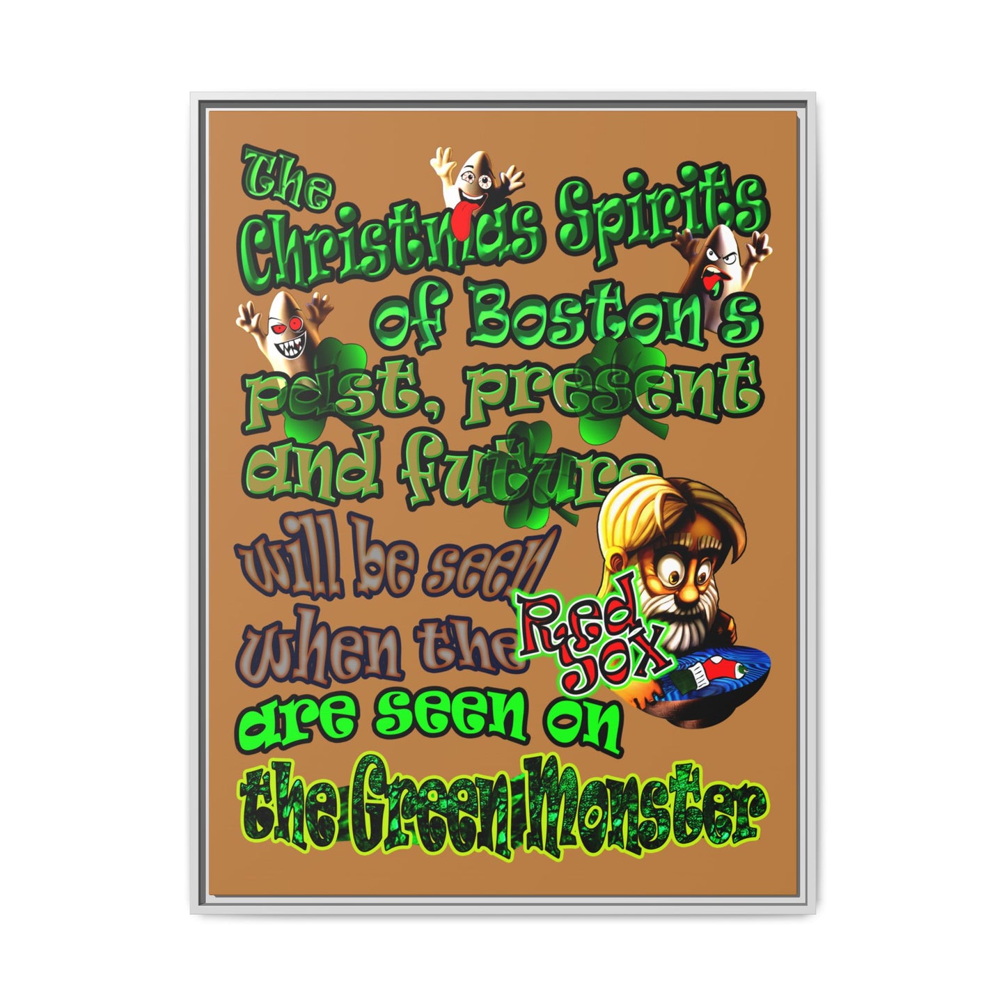christmas spirits of boston - framed canvas art (light brown)