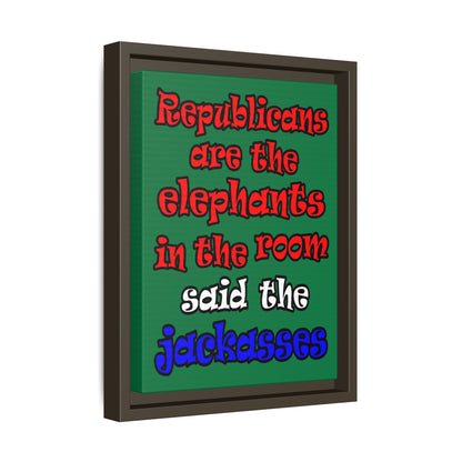 donkeys and elephants - framed canvas art (dark green)