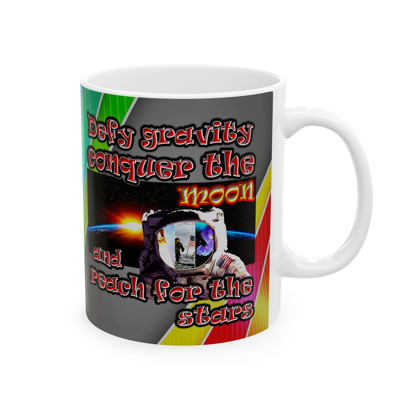 defy conquer reach - White Mug (rainbow split)