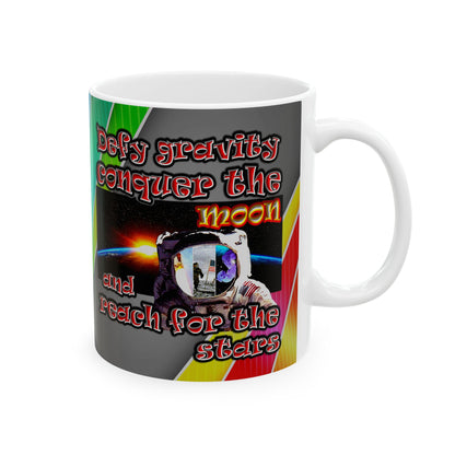 defy conquer reach - White Mug (rainbow split)