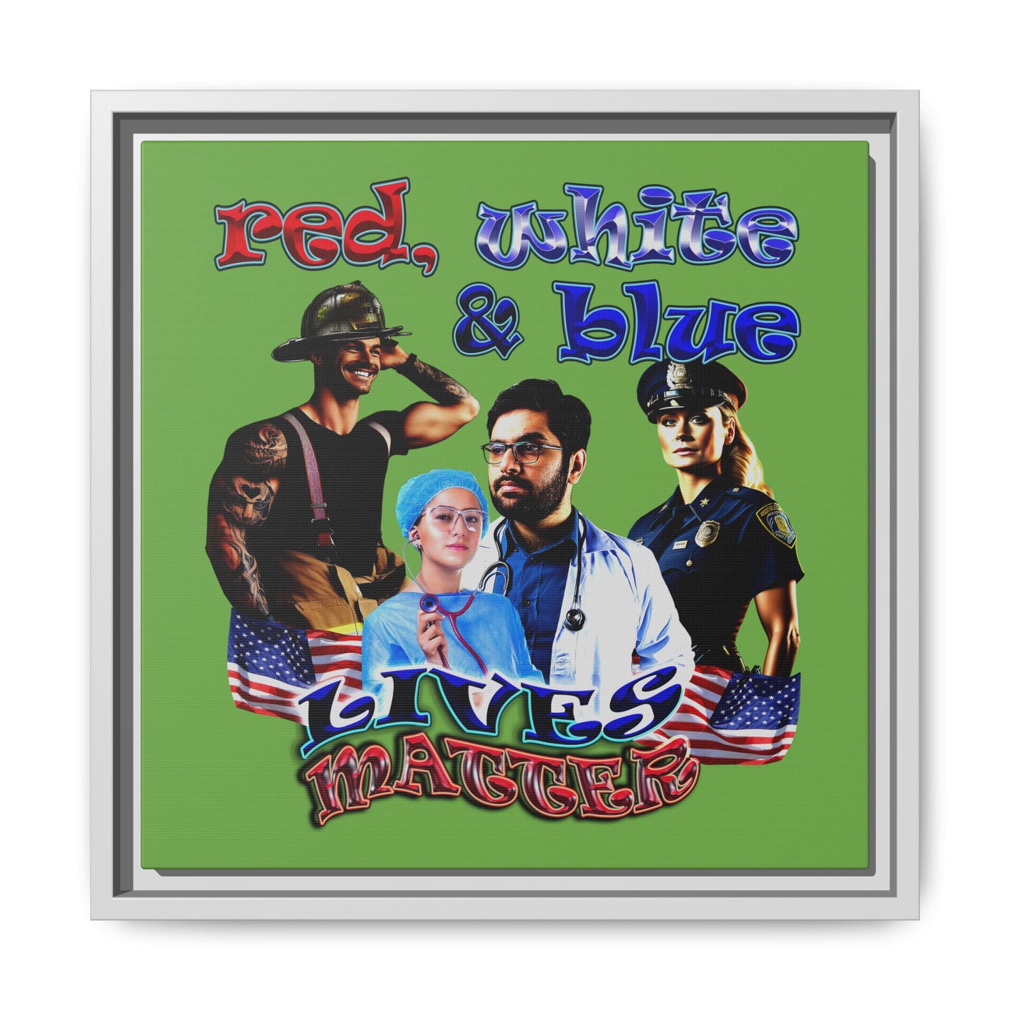 rw&b lives matter - framed canvas art (green)