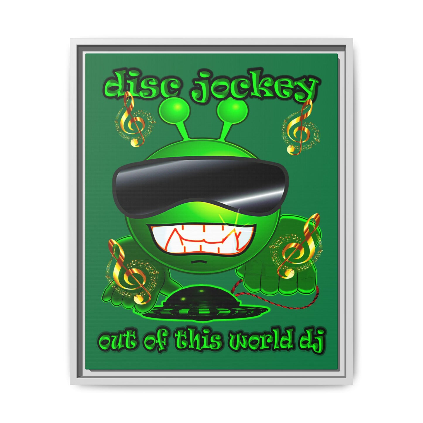 disc jockey - framed canvas art (dark green)