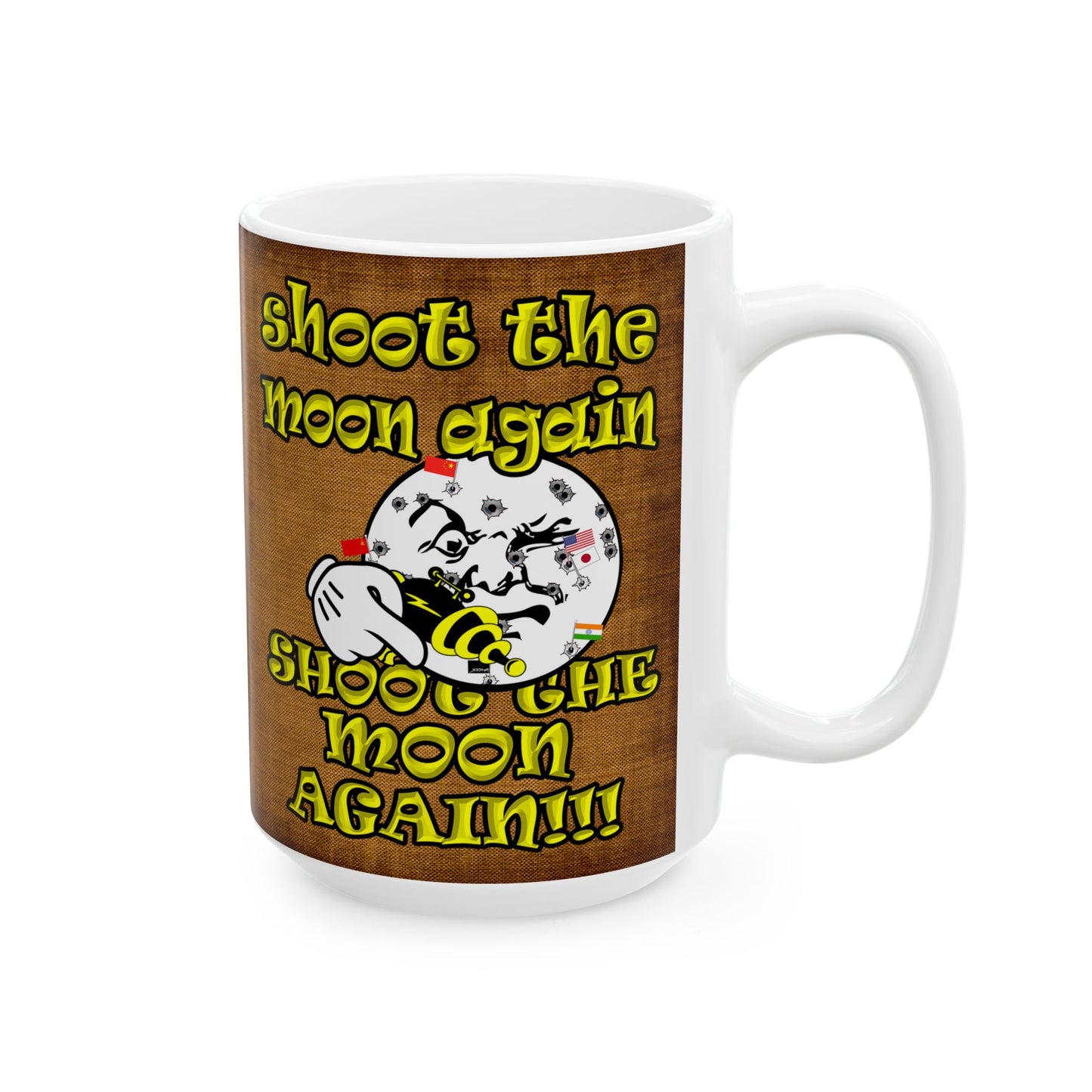 shoot the moon again - White Mug (brown papyrus)