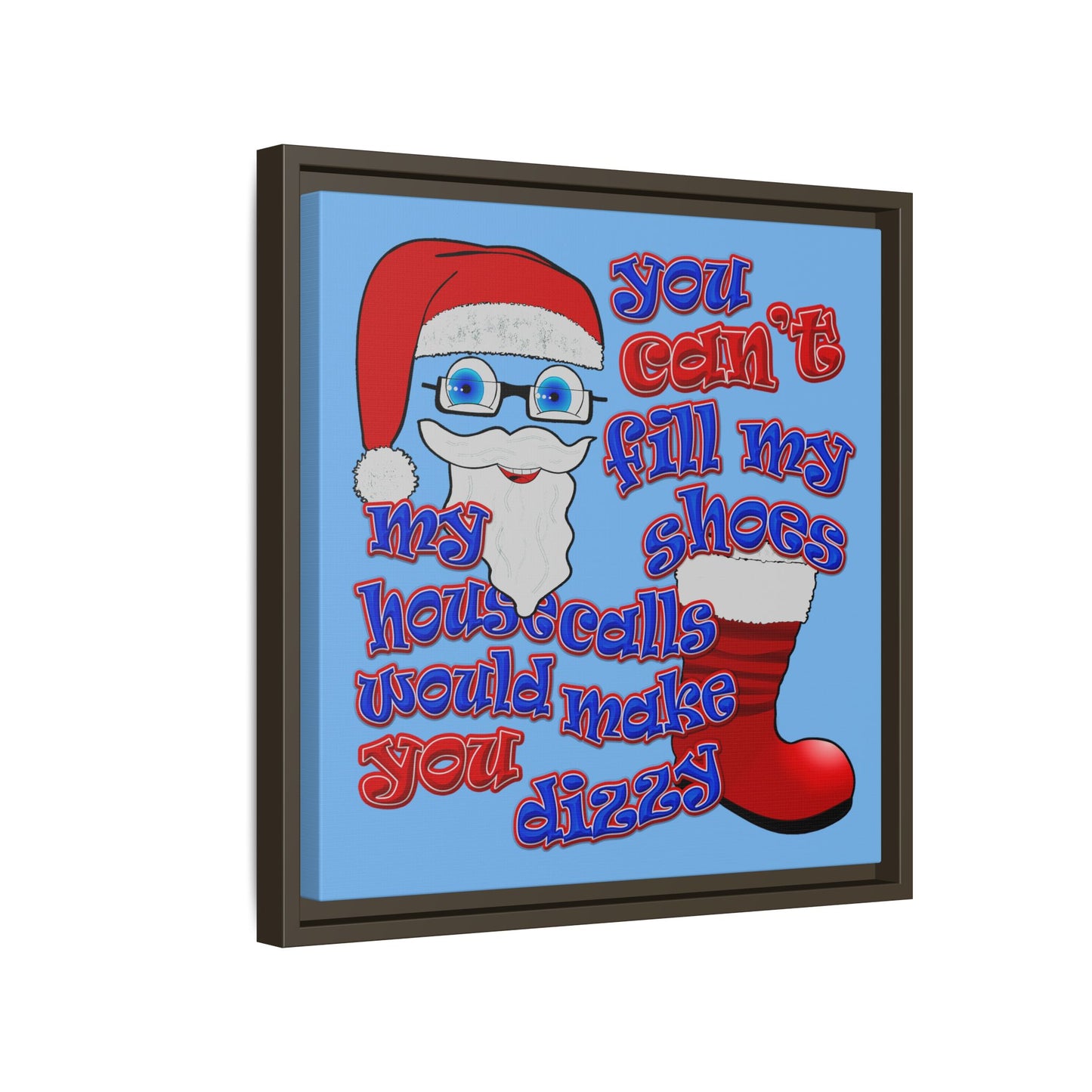 santa's shoes - framed canvas art (light blue)
