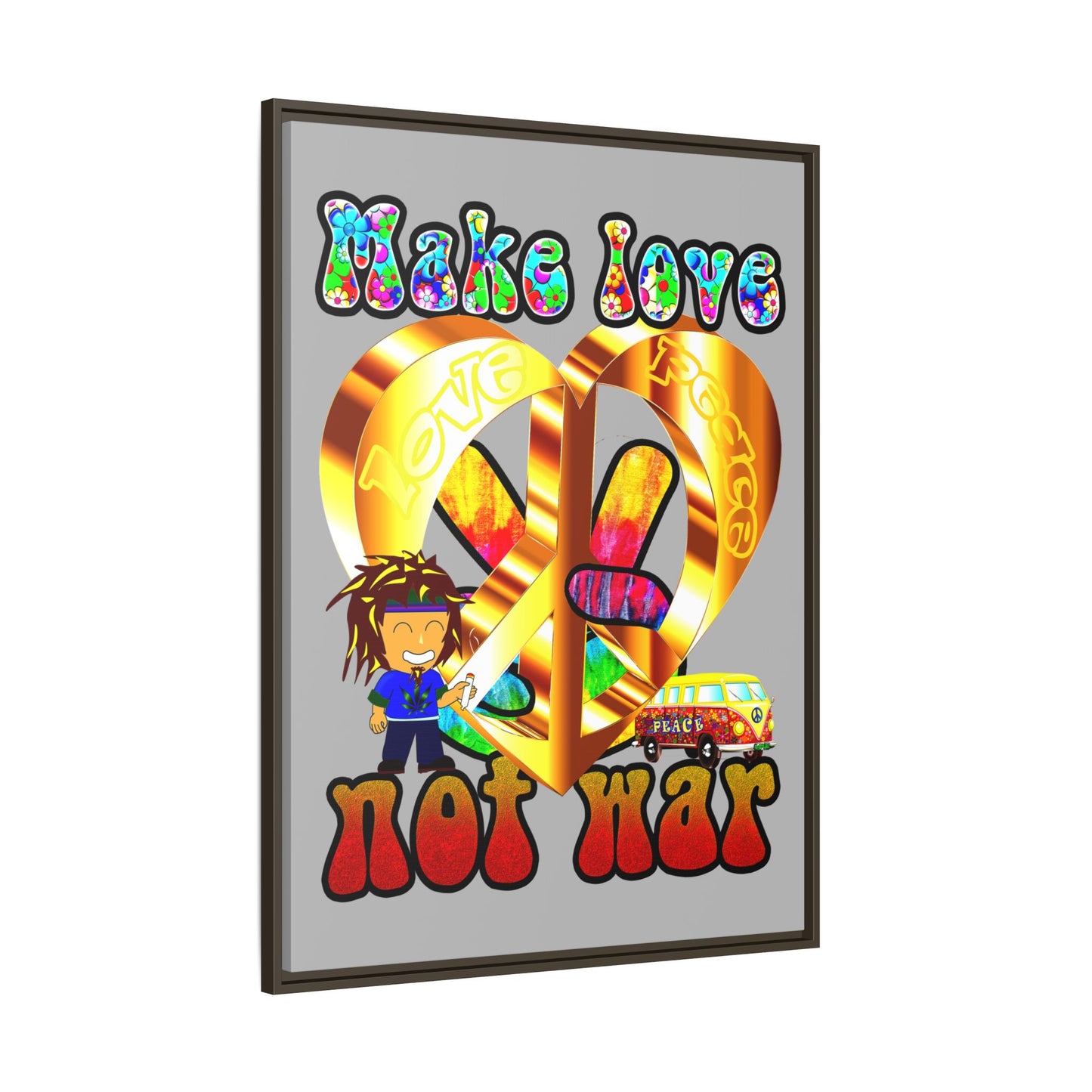love peace - framed canvas art (light grey)
