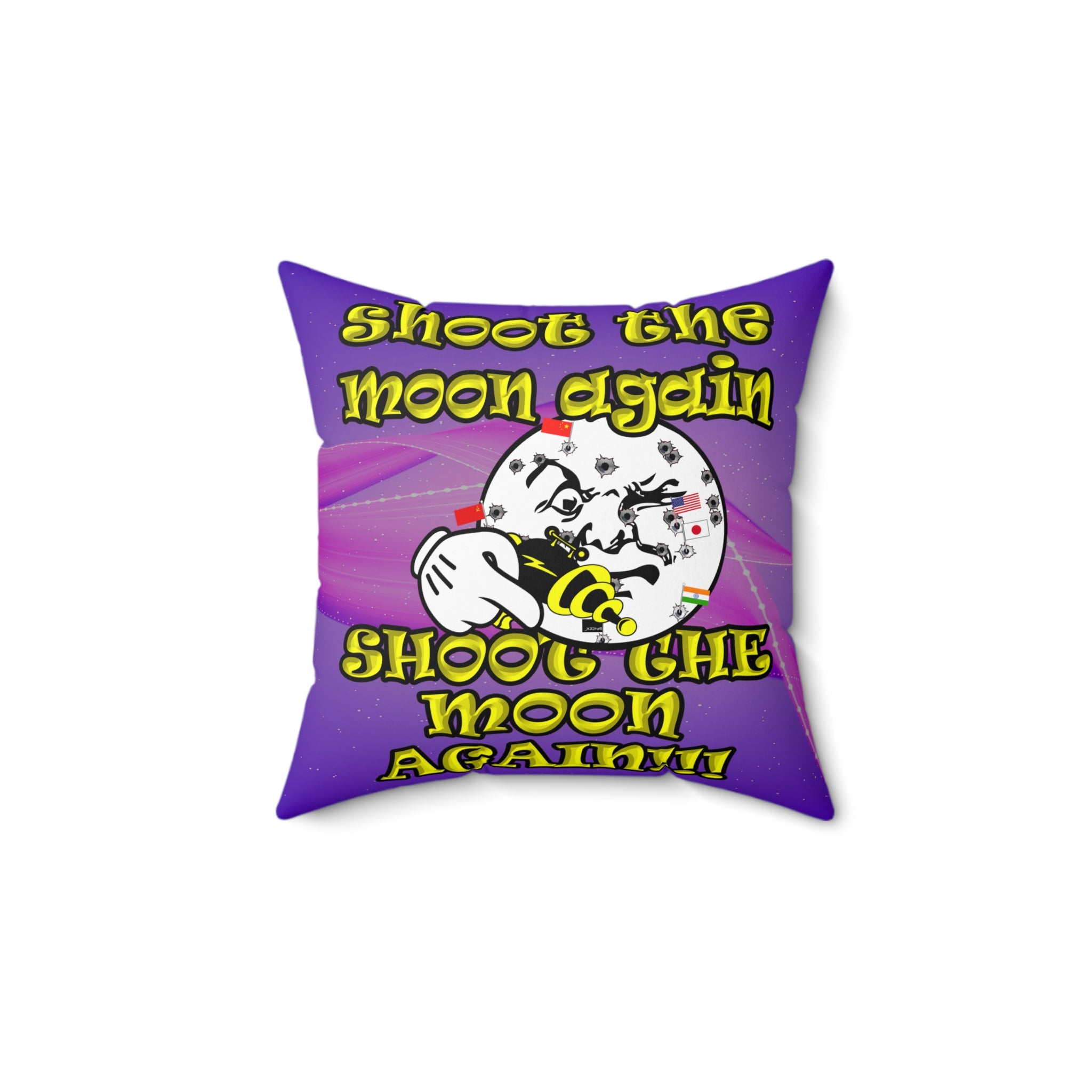 shoot the moon again - Spun Polyester Square Pillow - (purple-pink wave)
