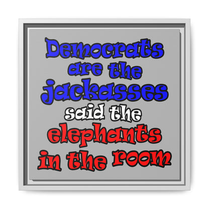 donkeys and elephants - framed canvas art (light grey)