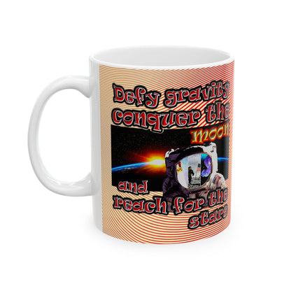defy conquer reach - White Mug (yellow-orange wave)