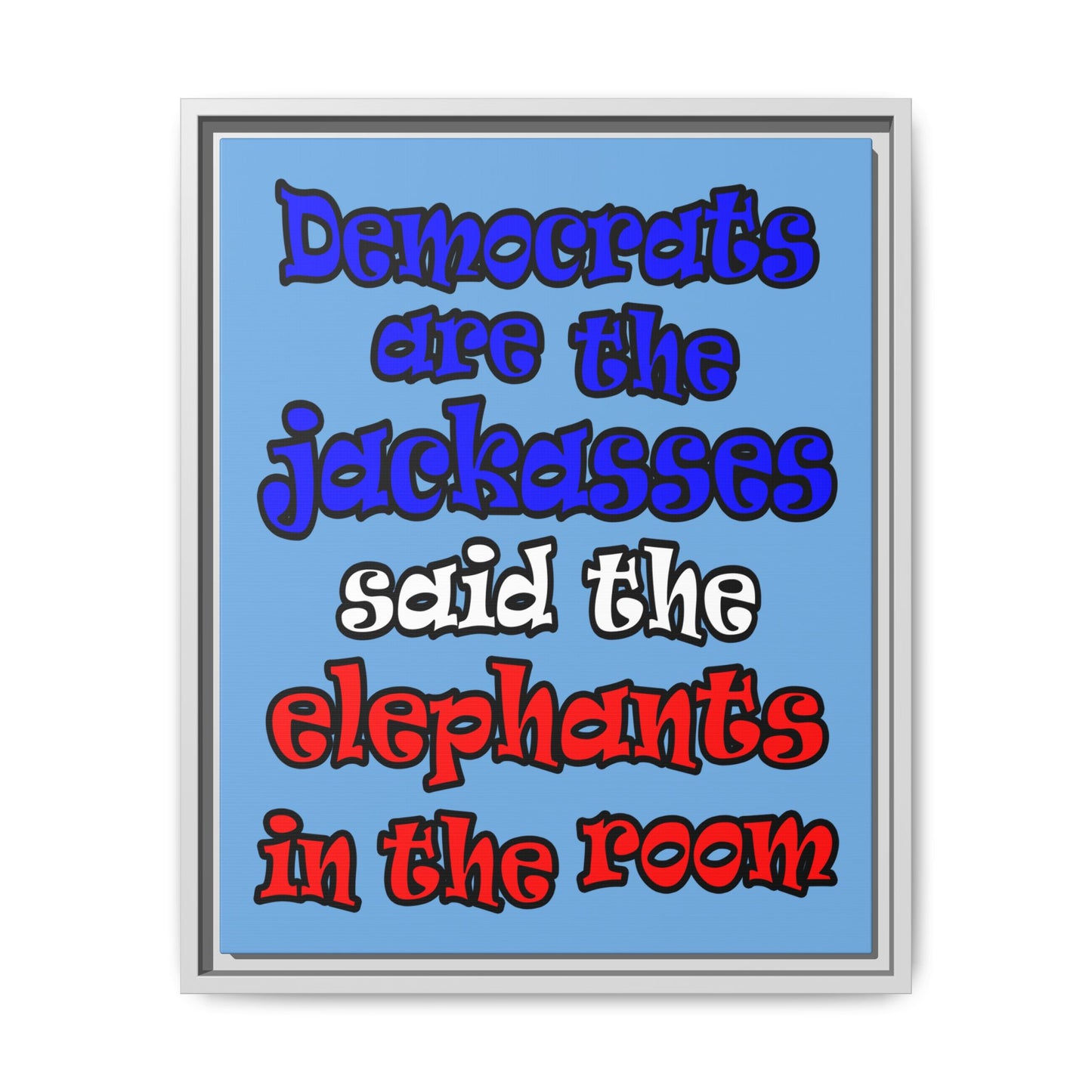 donkeys and elephants - framed canvas art (light blue)