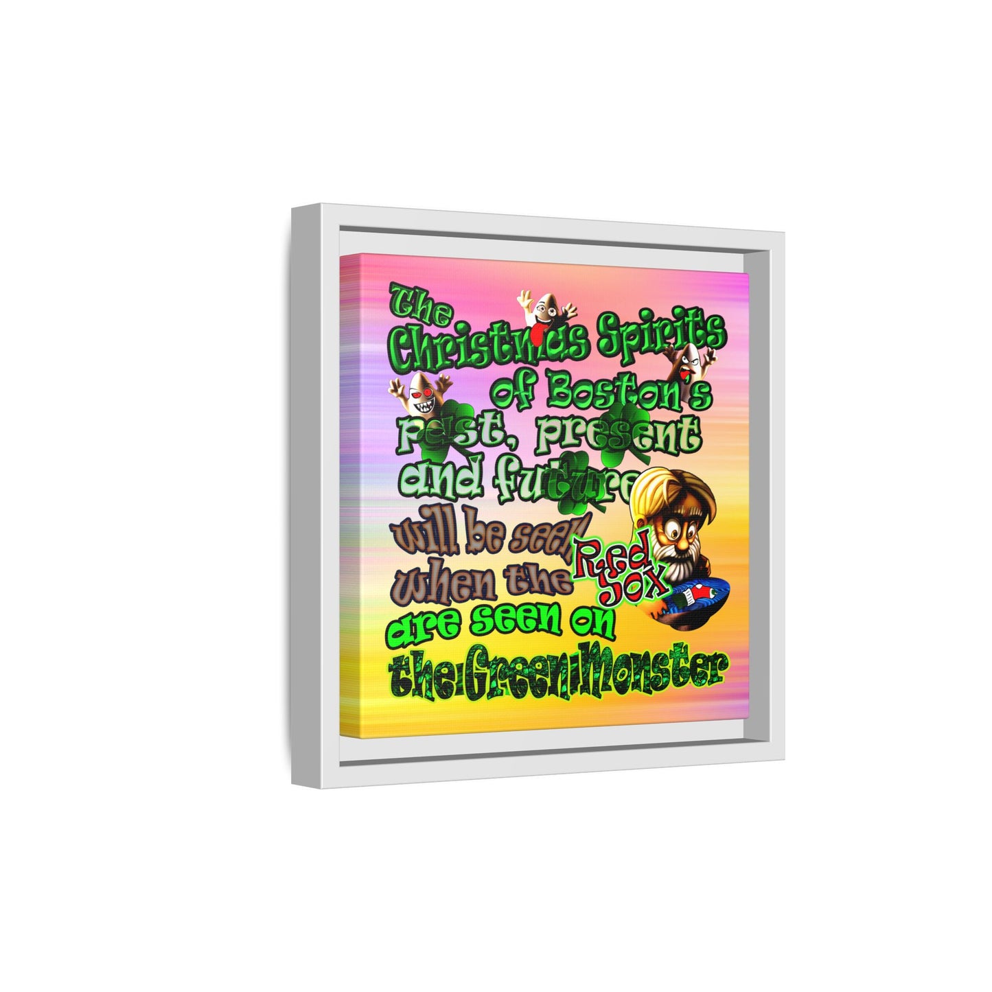 christmas spirits of boston - framed canvas art (color blur)