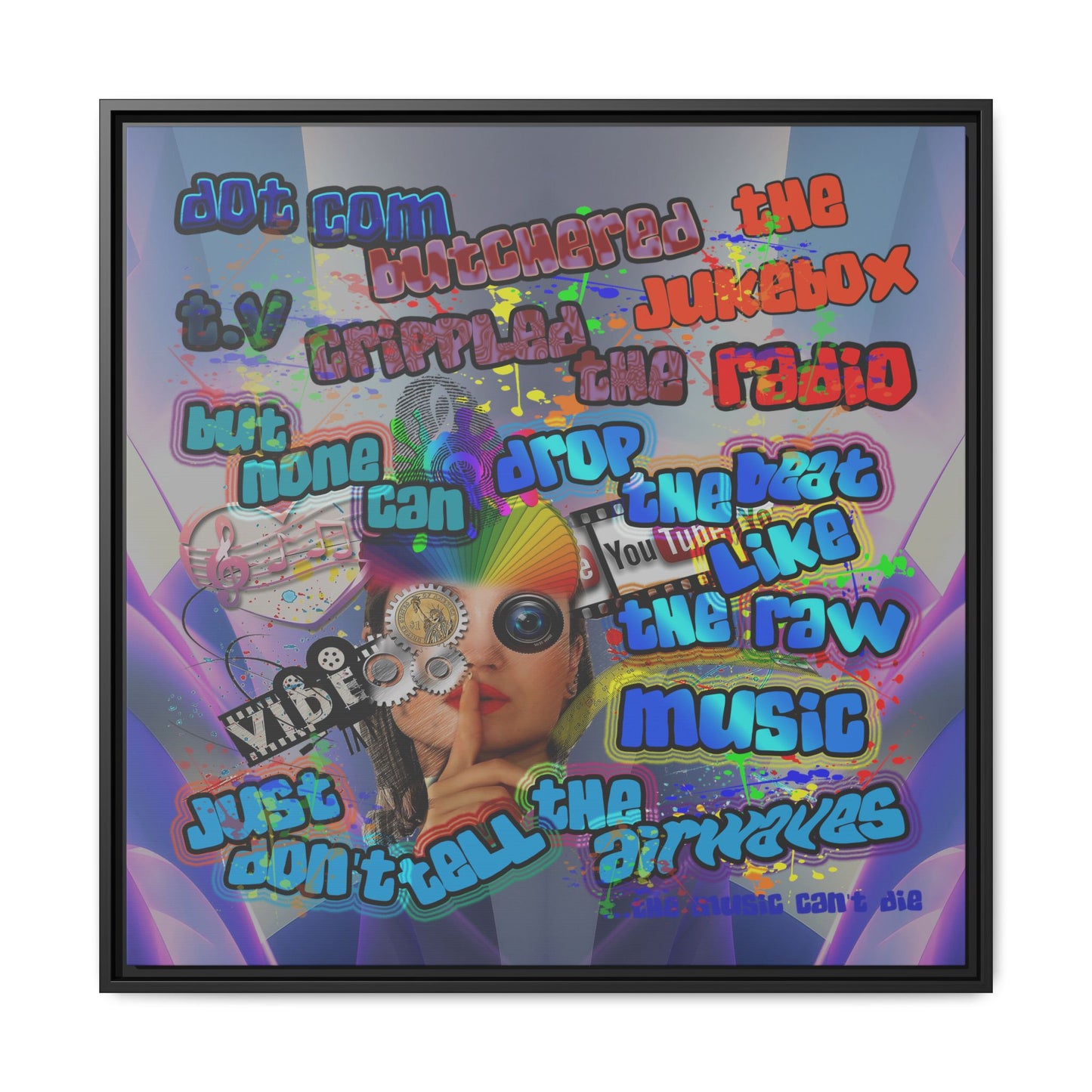 drop the beat - framed canvas art (grey-pink wave)