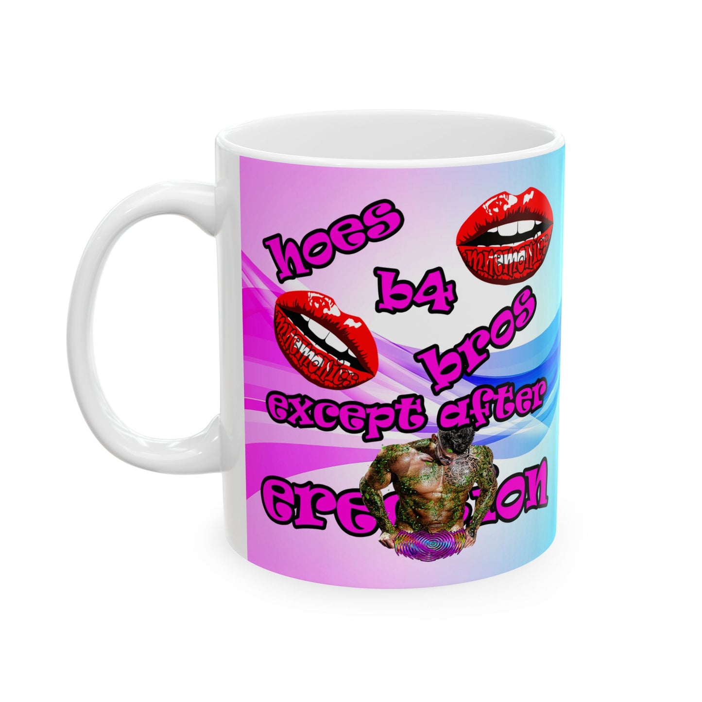 hoes b4 bros - White Mug (light blue-pink wave)