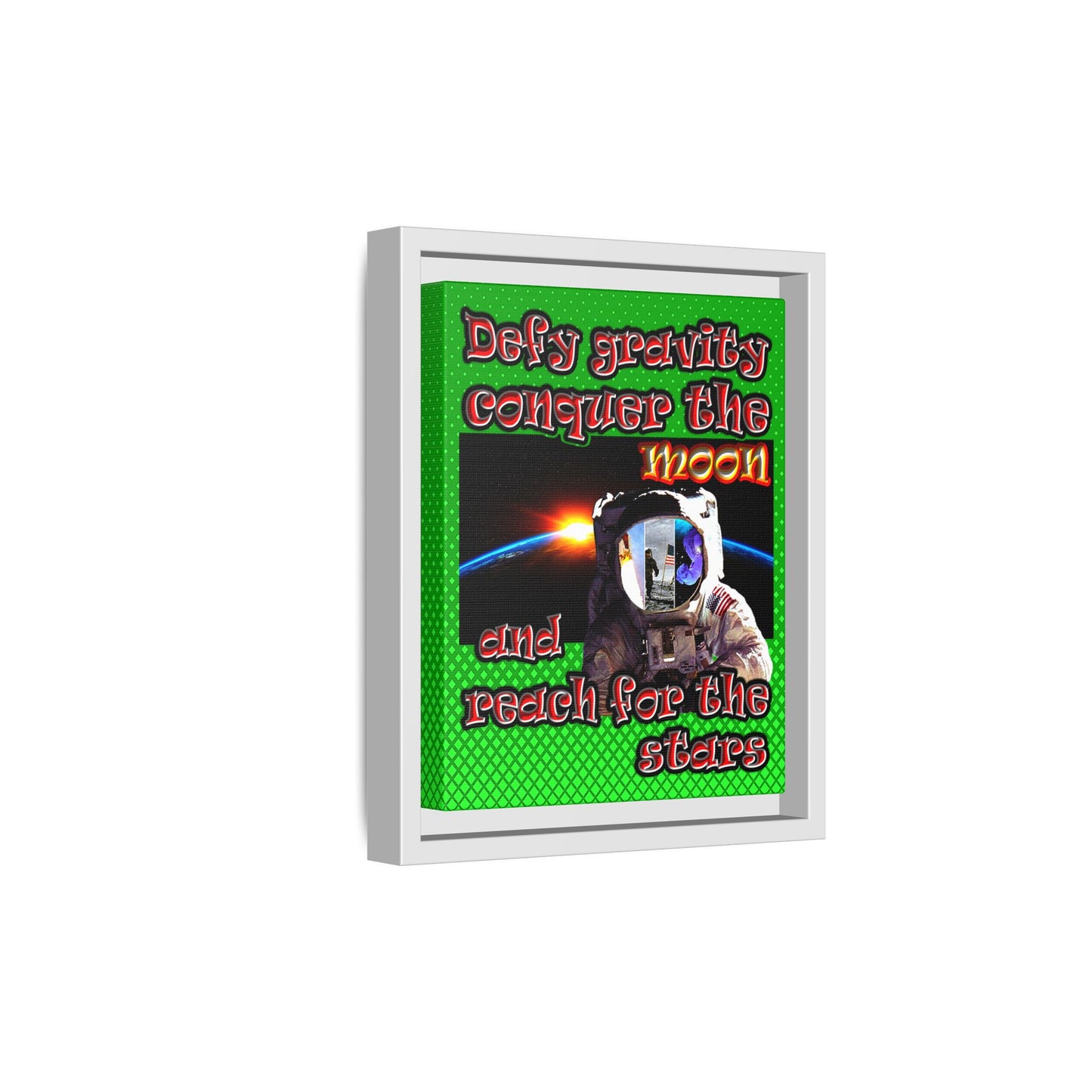 defy conquer reach - framed canvas art (logo green)