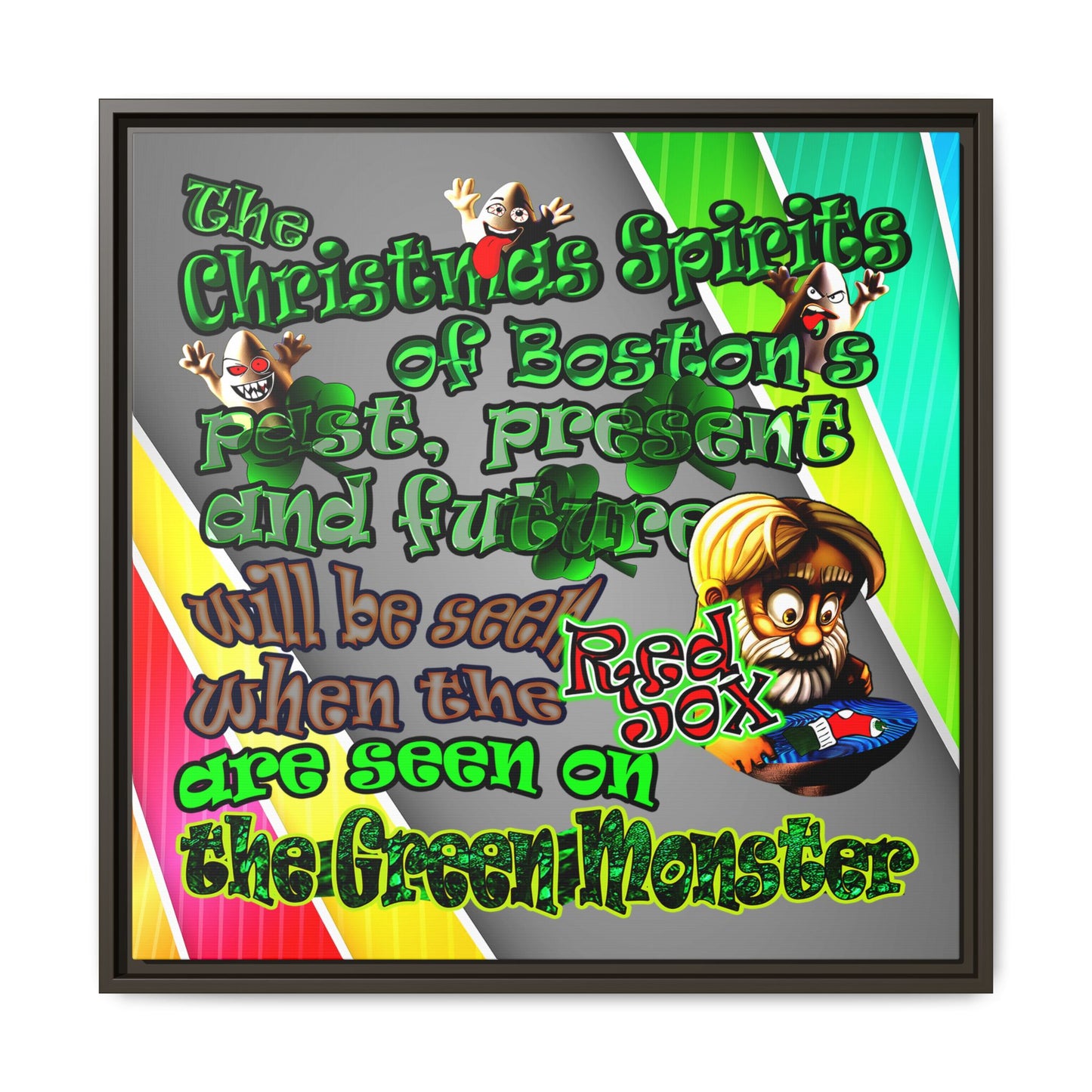 christmas spirits of boston - framed canvas art (rainbow split)