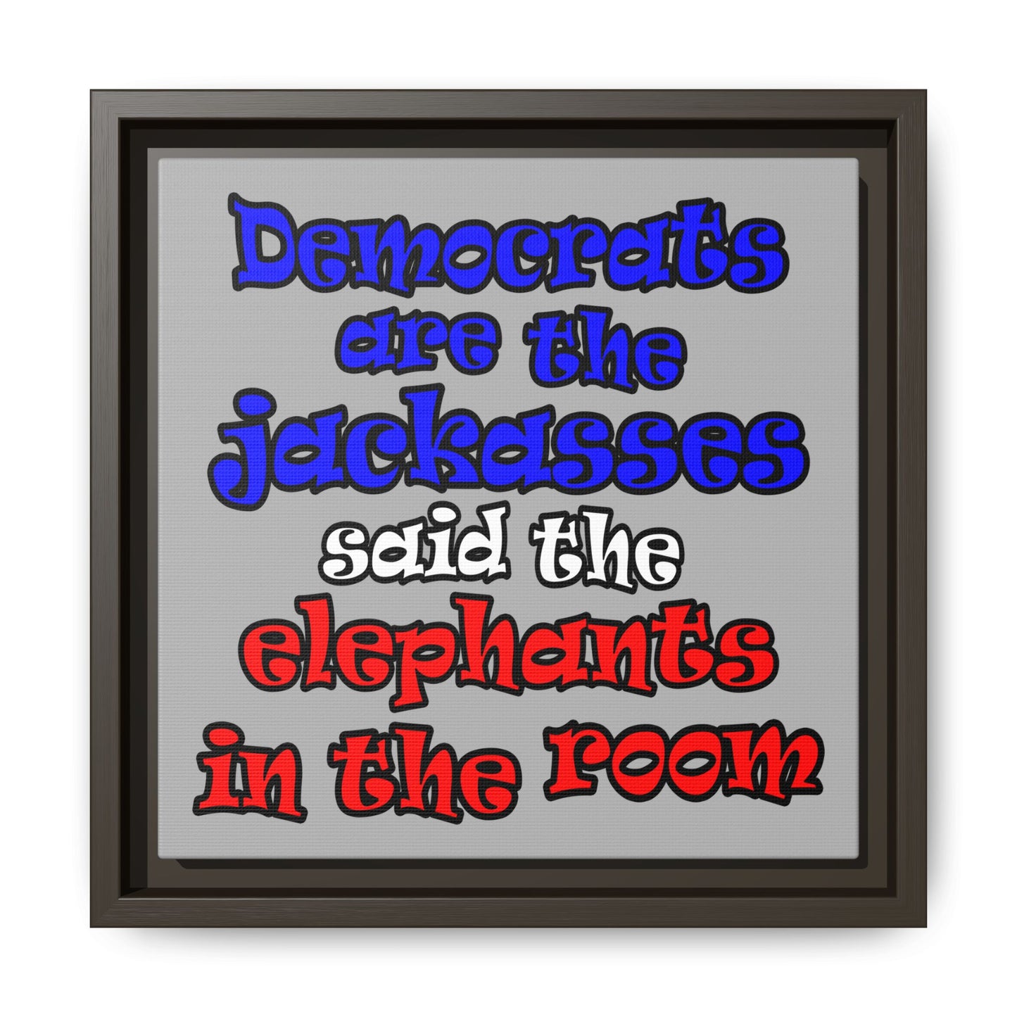 donkeys and elephants - framed canvas art (light grey)